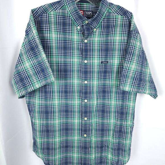 VTG Chaps Ralph Lauren Mens Large Blue Green Plaid Button Down Shirt - Picture 1 of 7